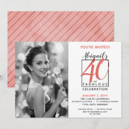 Invitación 40 y fabuloso Cualquier número Cumpleaños Negro y