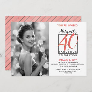 Invitación 40 y fabuloso Cualquier número Cumpleaños Negro y 