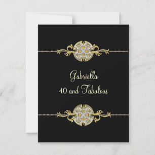 Invitación 40 y Fabuloso Cumpleaños con Adornos de Oro Negro