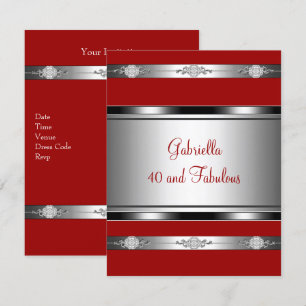 Invitación 40 y fabuloso Cumpleaños con borde de joyas rojas