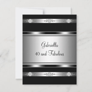 Invitación 40 y Fabuloso Cumpleaños con Borde de Plata Negro