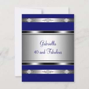 Invitación 40 y fabuloso Cumpleaños con borde plateado y azul