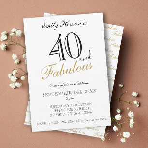 Invitación 40 y fabuloso cumpleaños con letra elegante