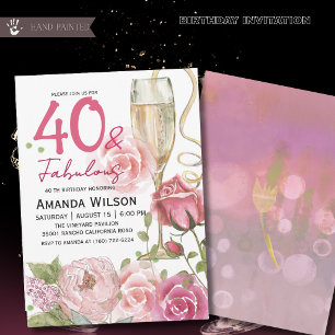 Invitación 40 y fabuloso cumpleaños de champán floral