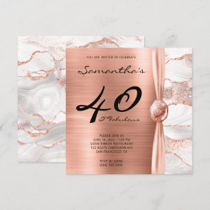 Invitación 40 y fabuloso cumpleaños de oro rosa y ágata blanc