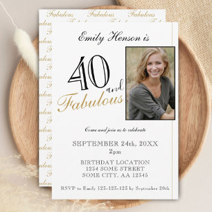 Invitación 40 y fabuloso Cumpleaños Elegante Letra Foto