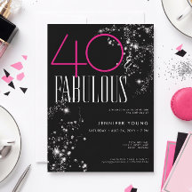 40 y fabuloso Cumpleaños Glam Negro Rosa Brillo