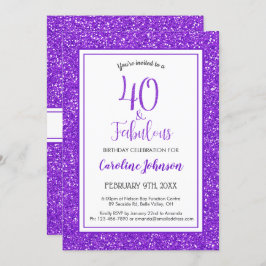 Invitación 40 y fabuloso cumpleaños Purpurina espumoso morado