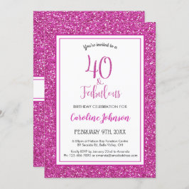 Invitación 40 y fabuloso cumpleaños Purpurina espumoso rosado