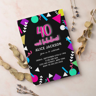 Invitación 40 y fabuloso cumpleaños retro negro