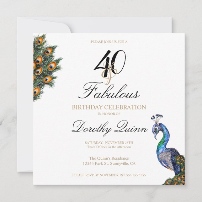 Invitación 40 y Fabuloso Elegante acuarela (Anverso)