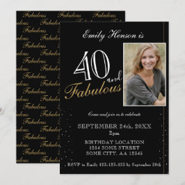 Invitación 40 y Fabuloso Elegante Cumpleaños Foto Negra