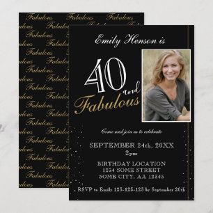 Invitación 40 y Fabuloso Elegante Cumpleaños Foto Negra