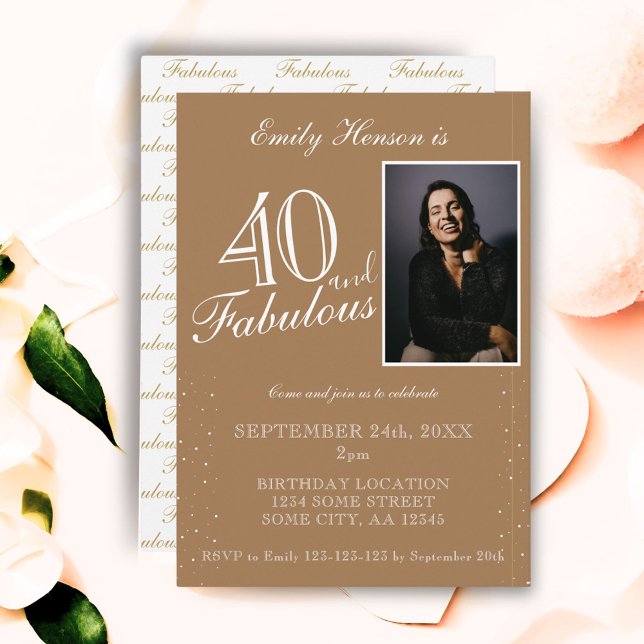 Invitación 40 y fabuloso elegante foto beige cumpleaños (Subido por el creador)