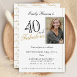 Invitación 40 y fabuloso elegante guión de cumpleaños<br><div class="desc">40 y Fabulosa Invitación de cumpleaños con un guión elegante. Elegante invitación de fiesta de cumpleaños con fotos. El fabuloso patrón está en la parte trasera. Añade tu foto y personalizar el texto de la invitación. Genial para el fiesta de 40 años de una mujer.</div>
