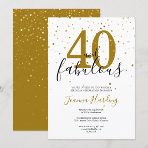 Invitación 40 y fabuloso elegante oro y cumpleaños negro
