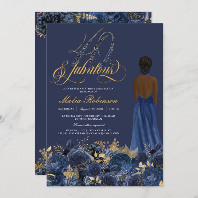 Invitación 40 y Fabuloso Elegante Sapphire Cumpleaños Formal  (Anverso / Reverso)