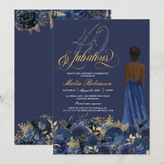 Invitación 40 y Fabuloso Elegante Sapphire Cumpleaños Formal