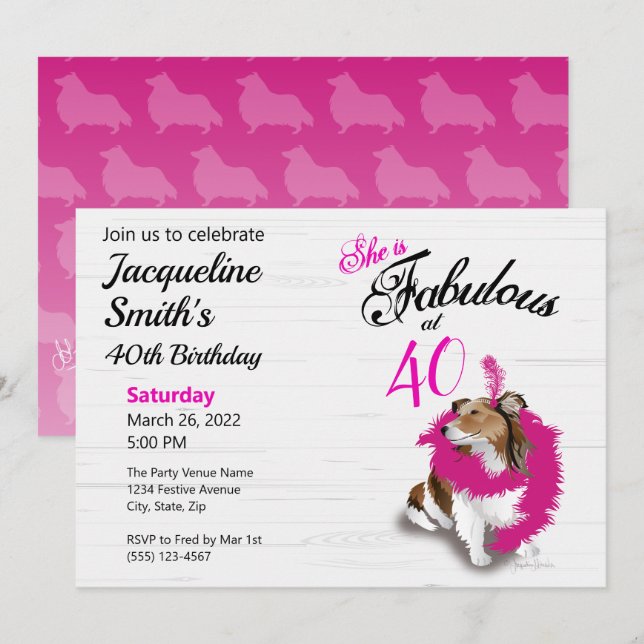 Invitación 40 y fabuloso estante de bufanda rosa (Anverso / Reverso)