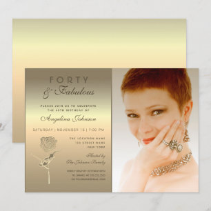 Invitación 40 y fabuloso, glamuroso Rosa de oro Flower Photo