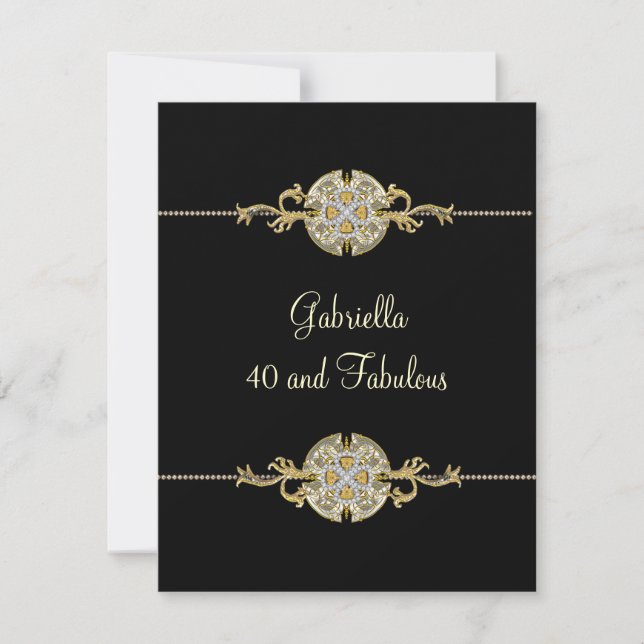 Invitación 40 y fabuloso Juguete de Oro Negro Cumpleaños (Anverso)