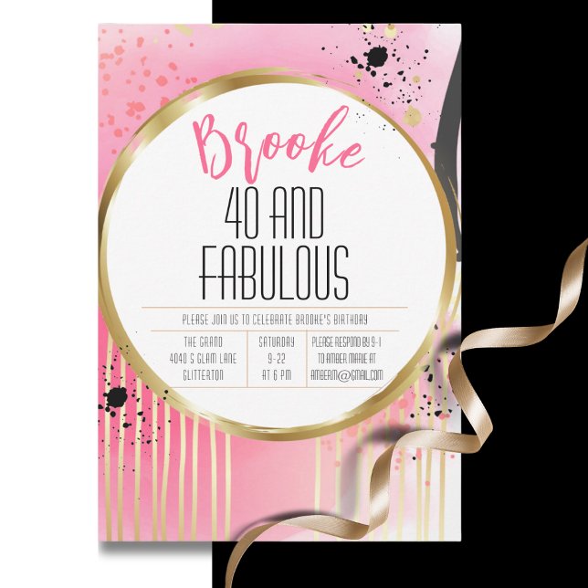Invitación 40 y fabuloso negro rosado Resumen 40 cumpleaños (Subido por el creador)