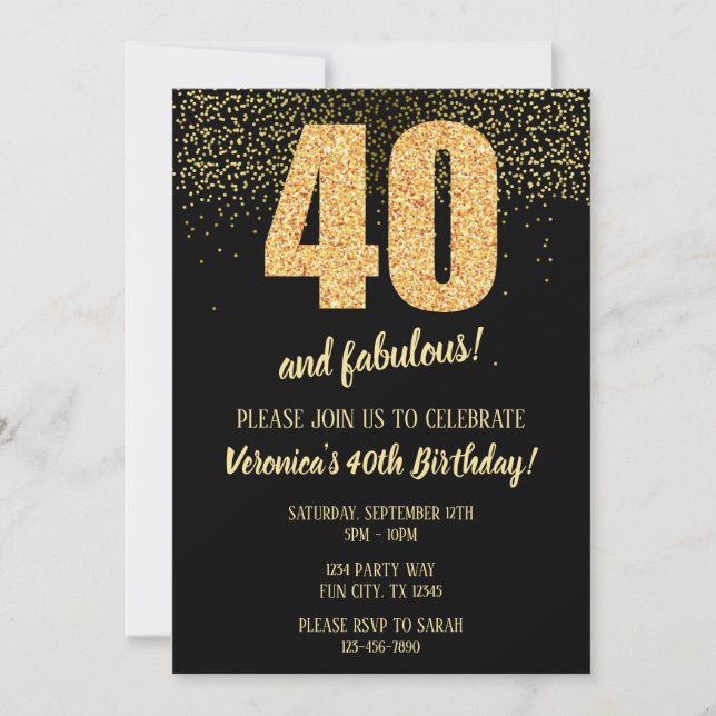 Invitación 40 Y Fabuloso Negro y Oro 40 (Anverso)