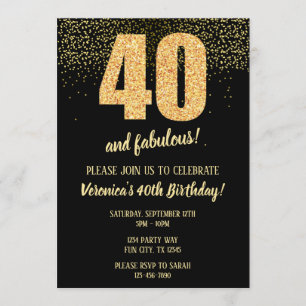 Invitación 40 Y Fabuloso Negro y Oro 40