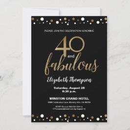 Invitación 40 y fabuloso Personalizado de cumpleaños 40 negro