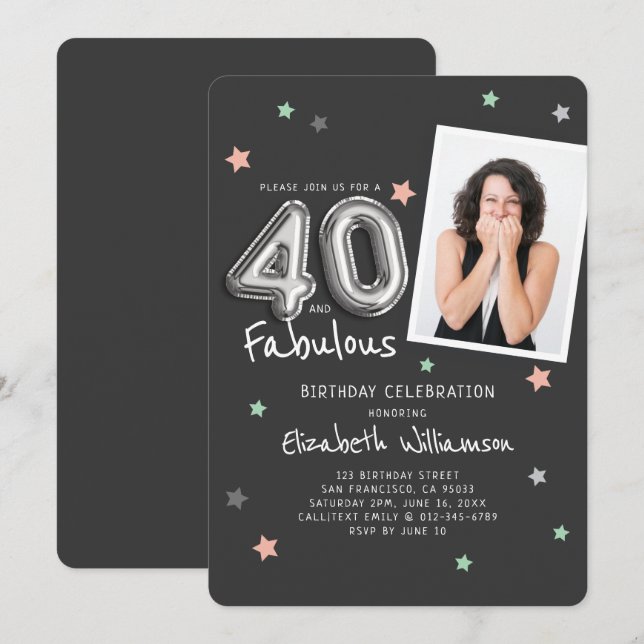 Invitación 40 y fabuloso Relieve metalizado Estrellas de glob (Anverso / Reverso)