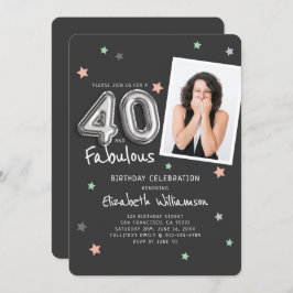 Invitación 40 y fabuloso Relieve metalizado Estrellas de glob