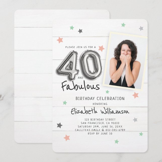 Invitación 40 y fabuloso Relieve metalizado Estrellas de glob (Anverso / Reverso)
