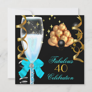 Invitación 40 y fabuloso Verde azulado Blue Gold Birthday Cha