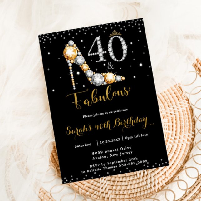 Invitación 40 y fabulosos diamantes de alto talón 40 cumpleañ (Subido por el creador)