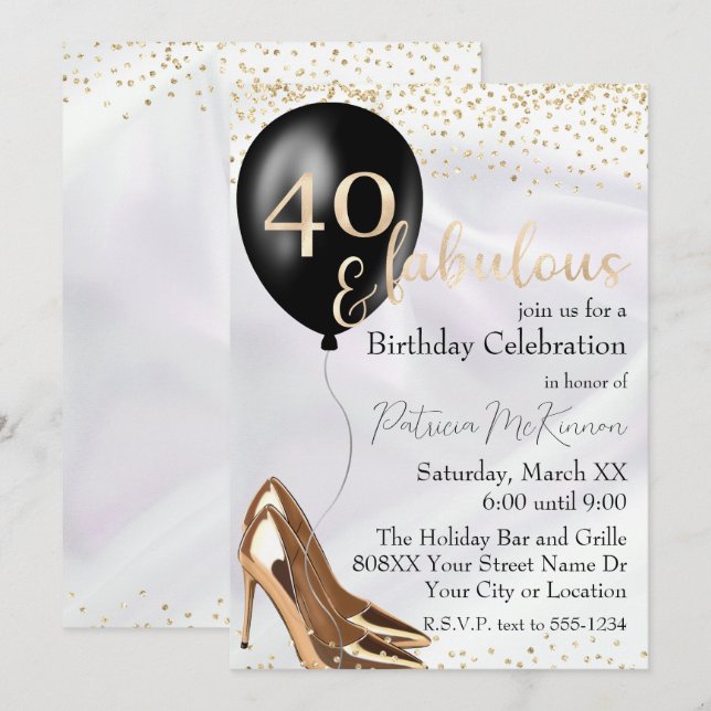 Invitación 40 y fabulosos tacones altos de oro (Anverso / Reverso)
