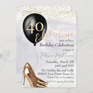 Invitación 40 y fabulosos tacones altos de oro