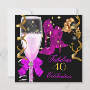 Invitación 40 y fabulosos zapatos de cumpleaños morado rosado