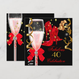 Invitación 40 y fabulosos zapatos de cumpleaños rojos de oro 