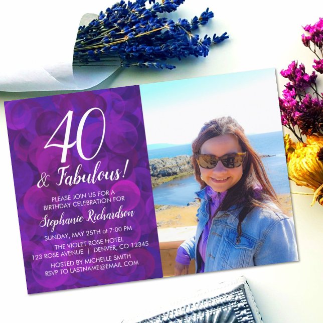 Invitación 40 y Fabulous Elegant Purple Photo Birthday (Subido por el creador)