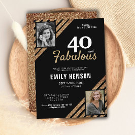 Invitación 40 y Fabulous Gold Purpurina 2 Foto 40 cumpleaños