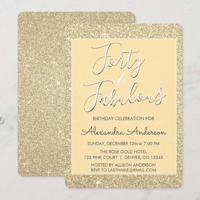 Invitación 40 y Fabulous Modern Gold Purpurina (Anverso / Reverso)