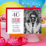 Invitación 40 y Fabulous Photo 40th Birthday Fiesta<br><div class="desc">40 y Fabulous Photo 40th Birthday Party Invitation para esa persona especial con tu foto favorita y personalizada con su nombre. Esta tarjeta está diseñada con texto en negrita y colorido que incluye: 40 y Fabulous, el nombre, fecha, hora, ubicación y detalles de rsvp, junto con la foto en el...</div>