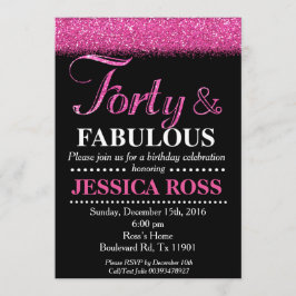 Invitación 40 y purpurina fabuloso del rosa de las