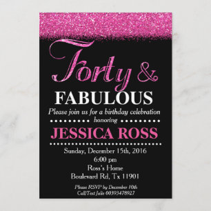 Invitación 40 y purpurina fabuloso del rosa de las
