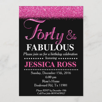 Invitación 40 y purpurina fabuloso del rosa de las