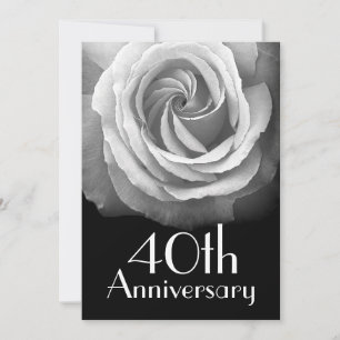 Invitación 40th Anniversary Silver White Rose