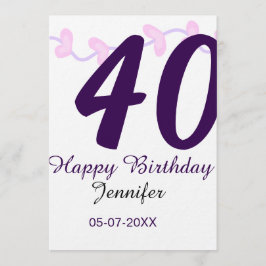 Invitación 40th birthday add name date year purple floral pin