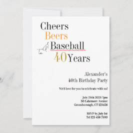 Invitación 40th Birthday Baseball Cheers Beers 40 Years Party
