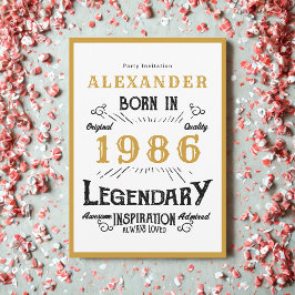 Invitación 40th Birthday Born 1986 White Gold Legend