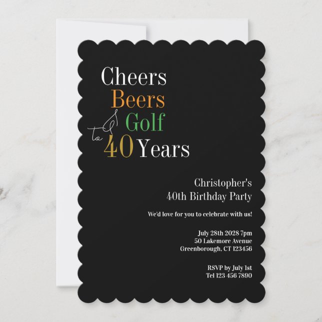 Invitación 40th Birthday Golf Cheers Beers Party (Anverso)